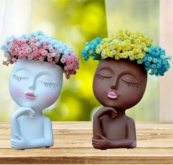Face/ Head Planters, Women Face Small Plant/ Flower Pots with Drainage for Indoor Outdoor Succulents, White Vase Decor for Women Gifts(7 Inch) by GreenHaven Gardens
