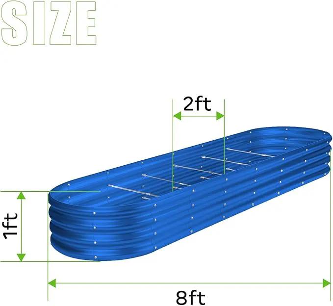Land Guard 8×2×1ft Galvanized Raised Garden Bed Kit, 108 Gallon Capacity Raised Garden Boxes Outdoor, Oval Metal Raised Garden Beds for Vegetables, Blue(with 10 Connecting rods) by GreenHaven Gardens