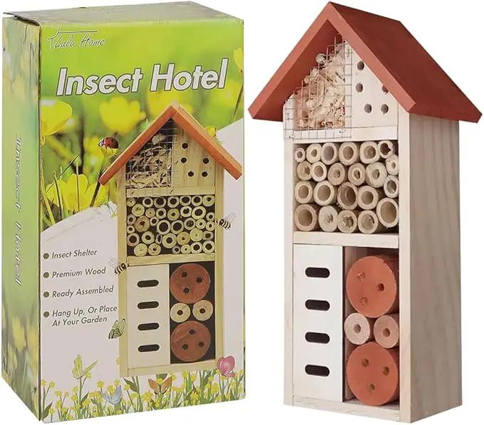 Lulu Home Wooden Insect House, Hanging Insect Hotel for Bee, Butterfly, Ladybirds, Beneficial Insect Habitat, Bug Hotel Garden, 10.4 X 3.4 X 5.4 Inch by GreenHaven Gardens