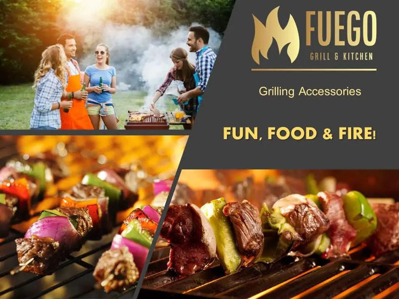Fuego Skewers for Grilling - 17" Stainless Steel Flat Blade with Push Slider | Reusable & Dishwasher Safe | BBQ Skewers and Shish Kabob | Set of 8 by GreenHaven Gardens