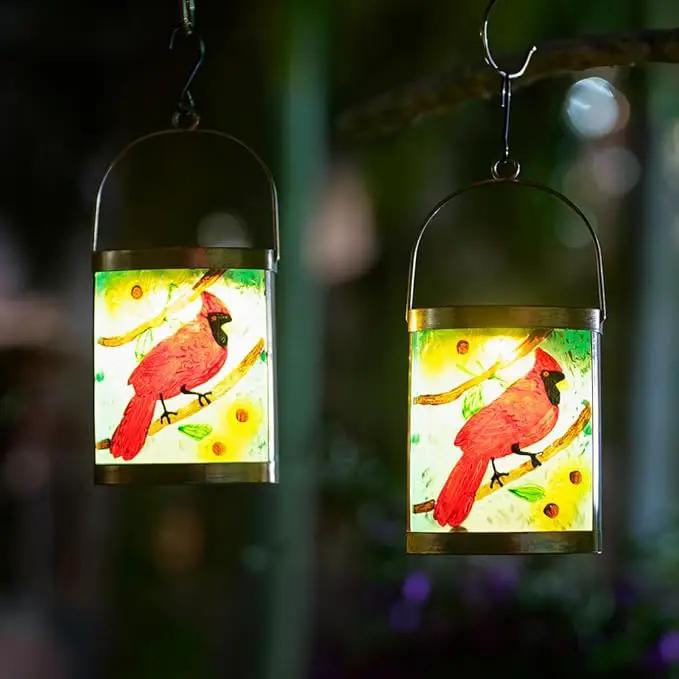 Starsoul 2 Pack Hanging Solar Lantern Outdoor Waterproof Glass Red Cardinal Decorative Solar Lights for Outside Garden Yard Table Patio Decor Cardinal Gifts by GreenHaven Gardens