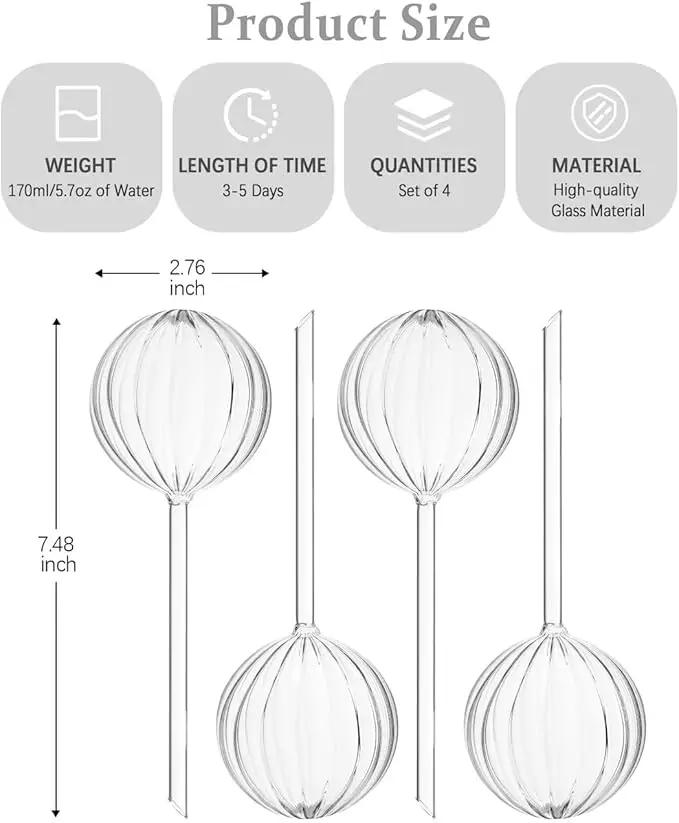 DN DECONATION 4 Pcs Plant Watering Globes, Clear Glass Watering Bulb, Watering Bulbs for Indoor Plants & Outdoor Plants, Automatic Plant Watering System to Support Plant Health, Striped Water Globes by GreenHaven Gardens