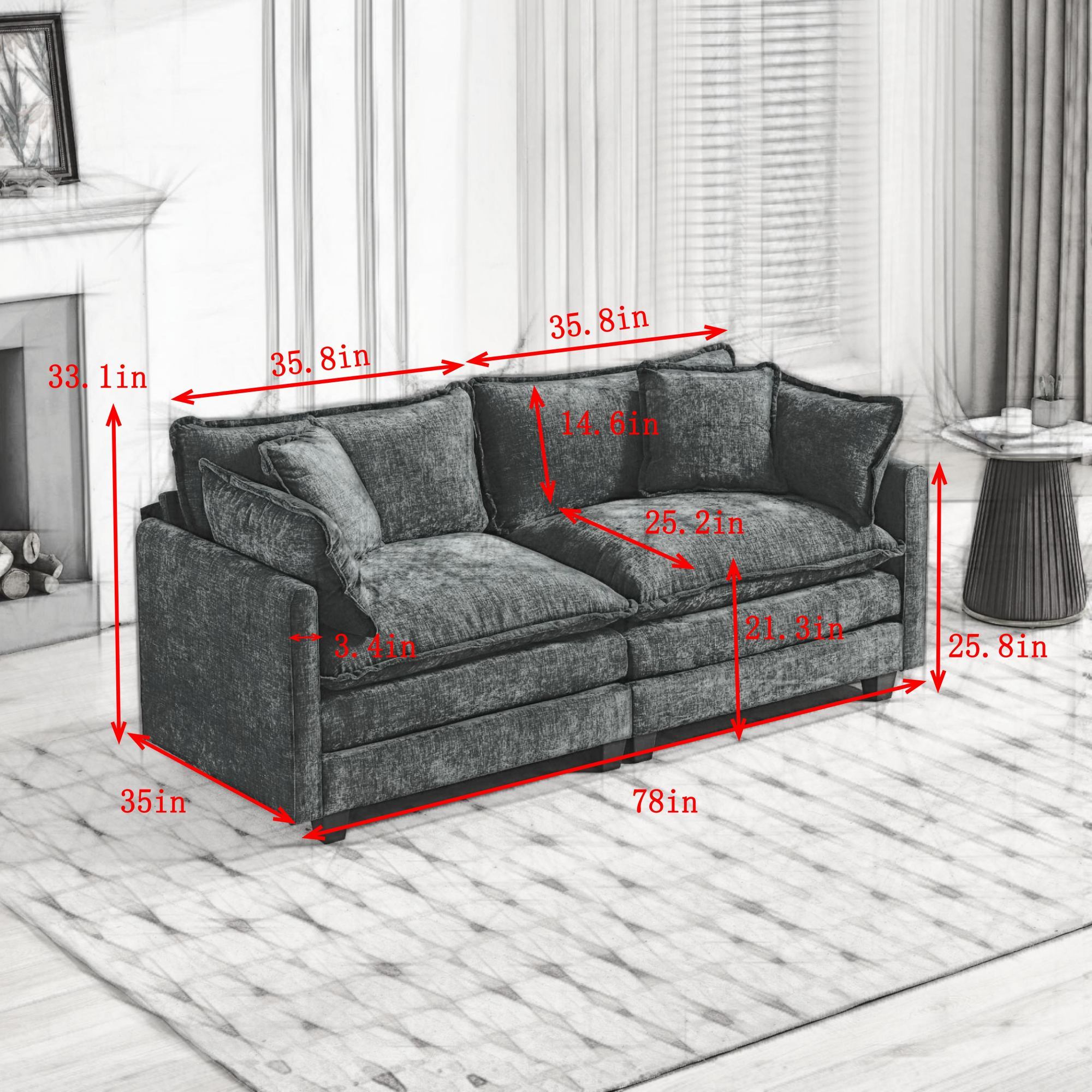 Cloud LoveSeat Sofa (Ottoman is not included) Chenille Fabric in Green by BLAKHOM