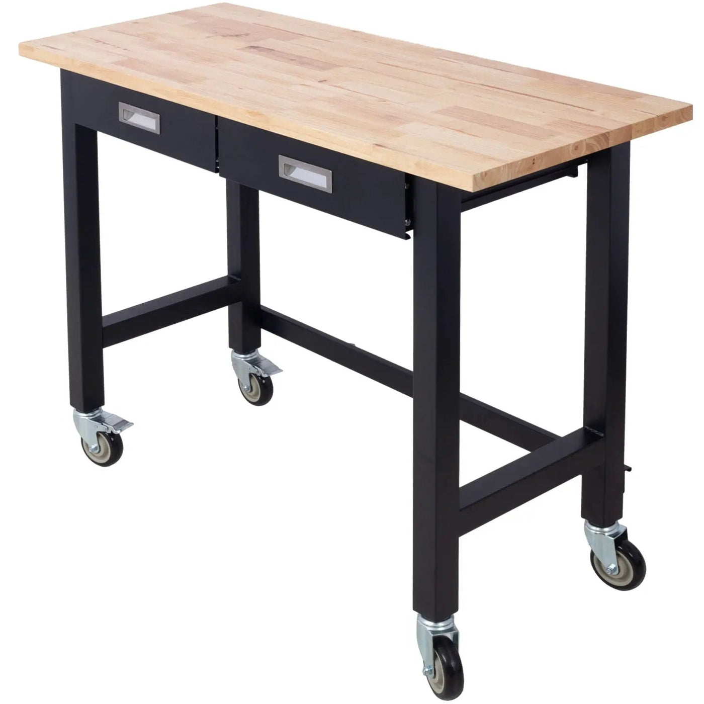 Work Bench, Workbench With Drawer Storage, Heavy Duty Bamboo Wood Work Table With Wheels For Garage Home Office by HouseOfZazla
