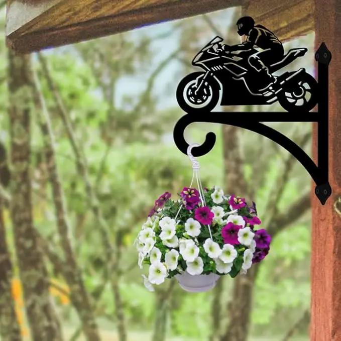 peacoblue Iron Plant Hangers Hooks for Outdoor Indoor Hanging Plants Flower Fern Pots Lantern Bird Feeder,11.8"x15.1" Weather Resistant Metal Wall Holder for Porch Garden Farmhouse(Motorcycle) by GreenHaven Gardens