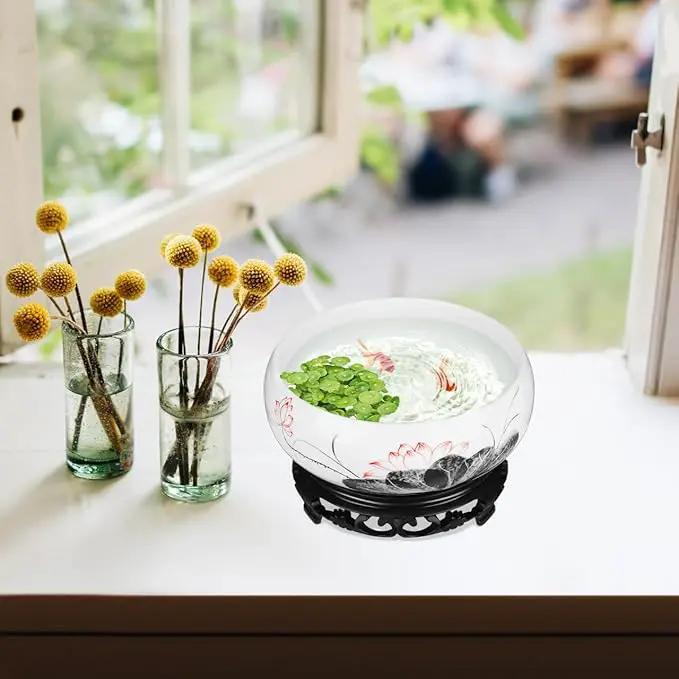 Ceramics Water Lily Bowl with Stand Chinese Style Hydroponic Planter Pot Round Narcissus Flowerpot Bonsai Daffodil Planting Container Garden Decoration 7 Inch by GreenHaven Gardens
