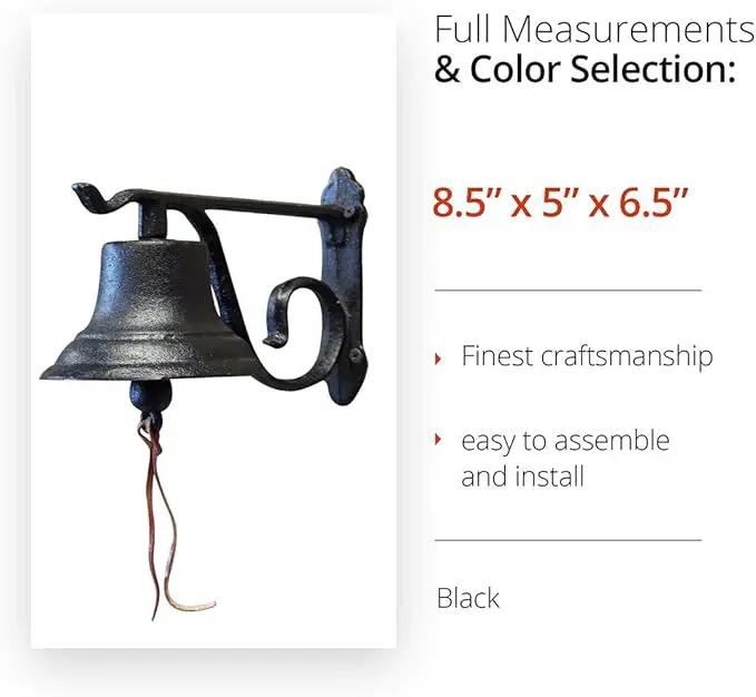 NACH Rustic Cast Iron Doorbell, Small Door Bells for Homes, Dinner Bell, Small Bell, Kitchen Door Bell, Antique Black Doorbell, 8.5x5x6.5 Inches, JS-90-091 by GreenHaven Gardens
