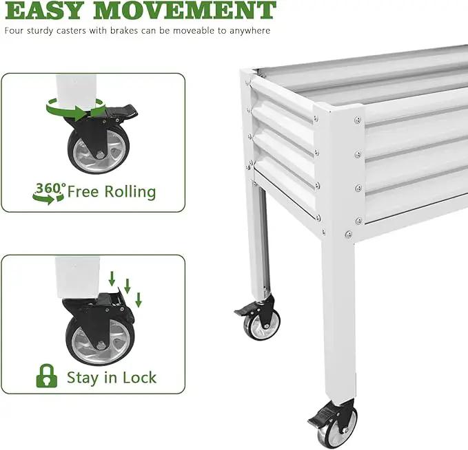 A ANLEOLIFE 6-Set Galvanized Raised Garden Bed with Legs,48x24x35in Large Elevated Planter Box on Wheels with Drainage Holes for Backyard, Balcony, Patio, 600lb Capacity, Antique White by GreenHaven Gardens