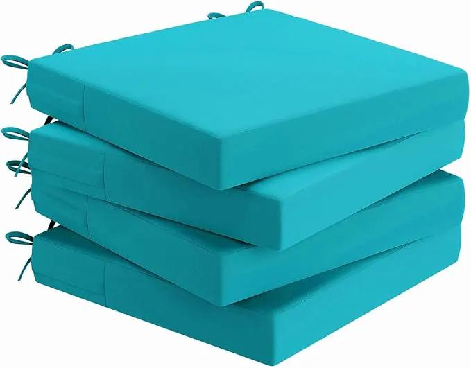 AAAAAcessories Outdoor Seat Cushions for Chairs, Waterproof, Fade-Resistant Patio Furniture Replacement Cushions, 18.5" x 16" x 3", Set of 4, Turquoise by GreenHaven Gardens