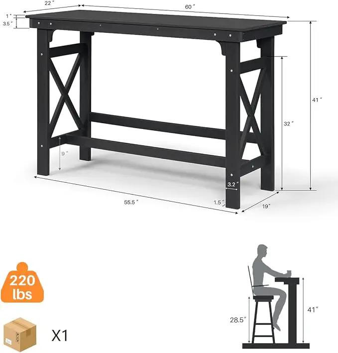 HDPE Patio Bar Table, 41" Rectangle Outdoor Bar Tables Counter Height Table, Adirondack Outdoor Bar Height Table, HDPE Outside Pub Tables for Balcony, Deck, Backyard, Poolside, Obsidian by GreenHaven Gardens