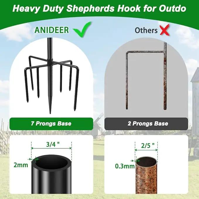 96" Shepherds Hooks for Outdoor, Heavy Duty Garden Bird Feeder Pole Hanging Bird Feeder, Solar Light Lanterns, Outdoor Plant Hanger Hook with 7 Base Prongs, 1 Pack by GreenHaven Gardens