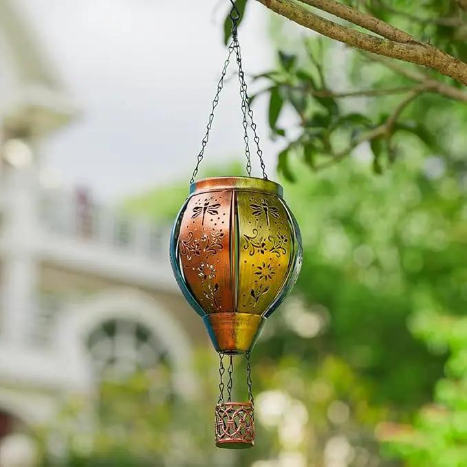 Starsoul Hot Air Balloon Solar Lantern with Dragonfly Projection Metal Outdoor Waterproof Hanging Hot Air Balloon Solar Lights for Garden Yard Patio Decor by GreenHaven Gardens