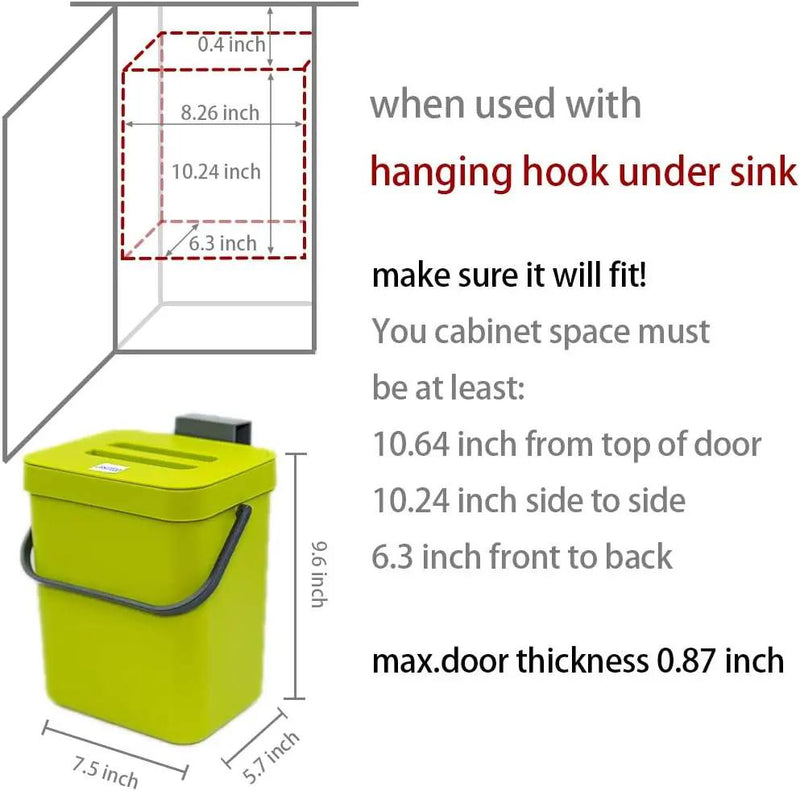 Counter Top Compost Bin with Lid for Kitchen Waste Food Scrap,Mountable Bathroom Hanging Small Trash Can Under Sink 1.3 Gal/5 L Series,Green by GreenHaven Gardens