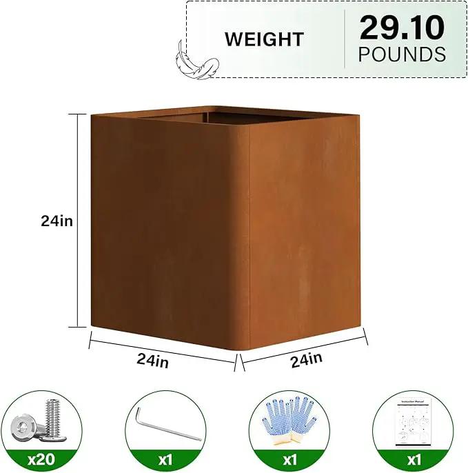 Corten Steel Planter Box 24" L x 24" W x 24" H,Large Metal Square Planter for Outdoor Plants,Metal Cube Flower Pot with Drainage Hole for Porch Hotel Patio Yard by GreenHaven Gardens