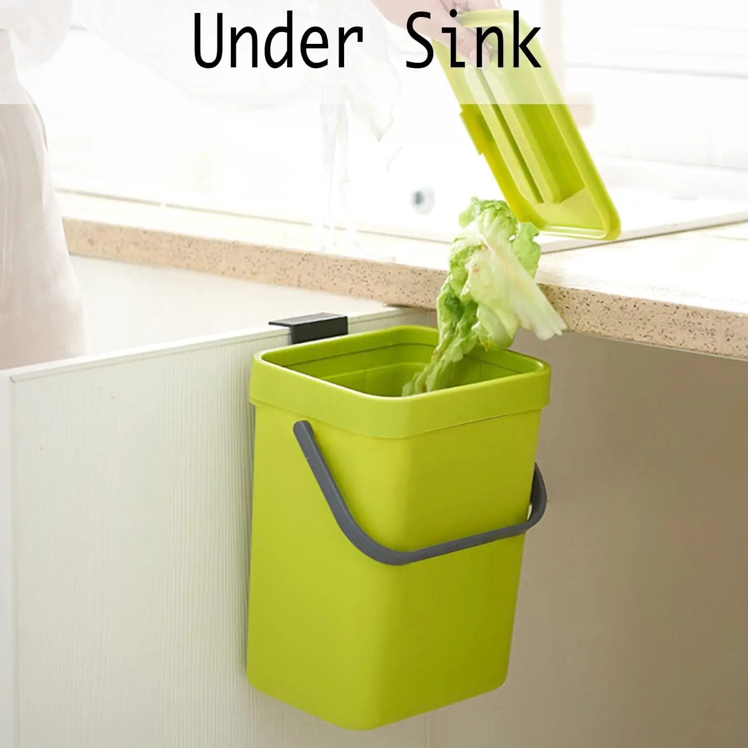 LALASTAR Small Plastic Trash Can, Hanging Small Trash Can with Lid Under Sink for Kitchen, Food Waste Bin for Countertop, Mountable Garbage Can for Bathroom, RV, 5L/1.3 Gal, Green by GreenHaven Gardens