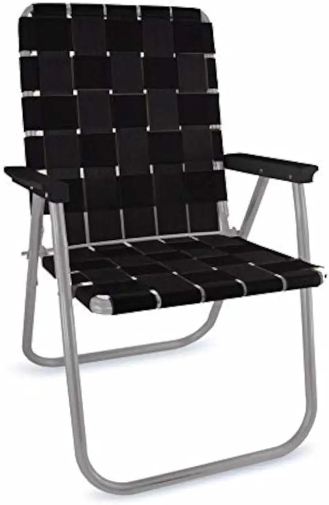 Lawn Chair USA Folding Aluminum Outdoor Patio Lawn Chair | Heavy-Duty Webbed Chairs for Camping, Sports, Beach, Yard & Tailgating | Lightweight Portable | Classic - Black with Black Arms by GreenHaven Gardens