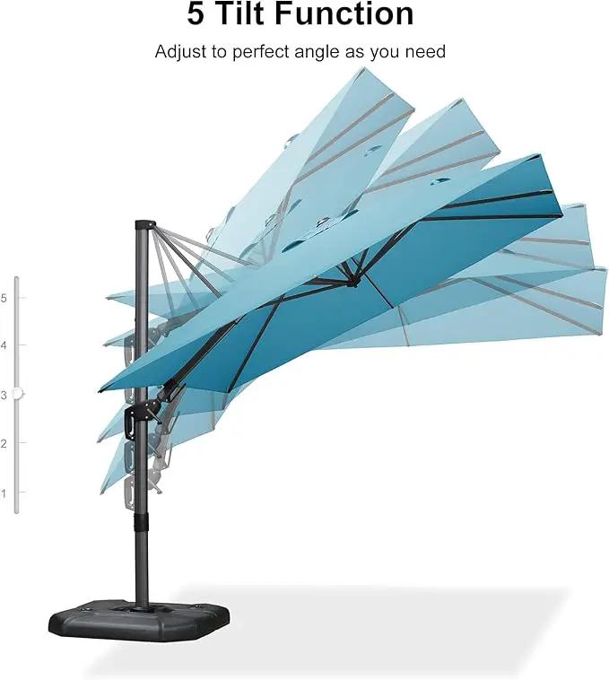 PURPLE LEAF 8.8' X 8.8' Right-left Tilt Patio Umbrella with Base Outdoor Cantilever Swivel Square Umbrella with Tilt Aluminum Offset Umbrella with 360-degree Rotation for Garden Deck Pool Patio Turquoise Blue by GreenHaven Gardens