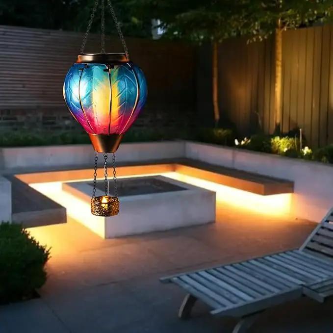 Starsoul 2 PC Blue Hot Air Balloon Solar Lantern with Flame Glass Hanging Outdoor Hot Air Balloon Solar Light Waterproof Garden Patio Yard Party Decorations by GreenHaven Gardens