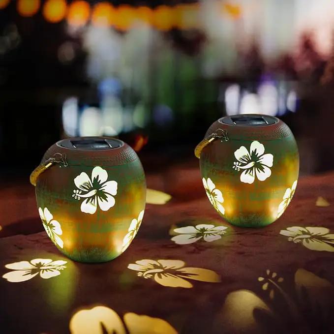 2 Pack Solar Lanterns Outdoor Hanging, Metal Table Solar Lanterns Outdoor Waterproof with Handle, LED Solar Lantern for Patio Lawn Tabletop Decor Christmas Gifts by GreenHaven Gardens