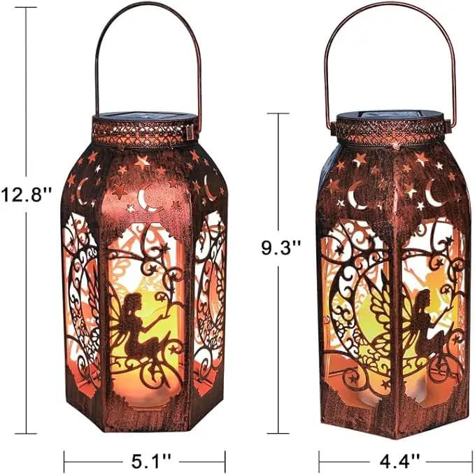 Solar Lanterns Outdoor Garden Hanging Lantern Waterproof LED Metal Bronze Moon Fairy Lantern Waterproof Flickering Flameless Candle Mission Lights for Table,Patio,Mother's Day Gift(2Pack) by GreenHaven Gardens
