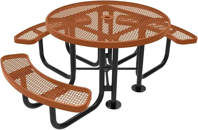Heavy-Duty Portable Outdoor Picnic Table with Umbrella Hole, Expanded Metal Patio Dining Furniture Made in America (46" Round Top, Textured Copper) by GreenHaven Gardens
