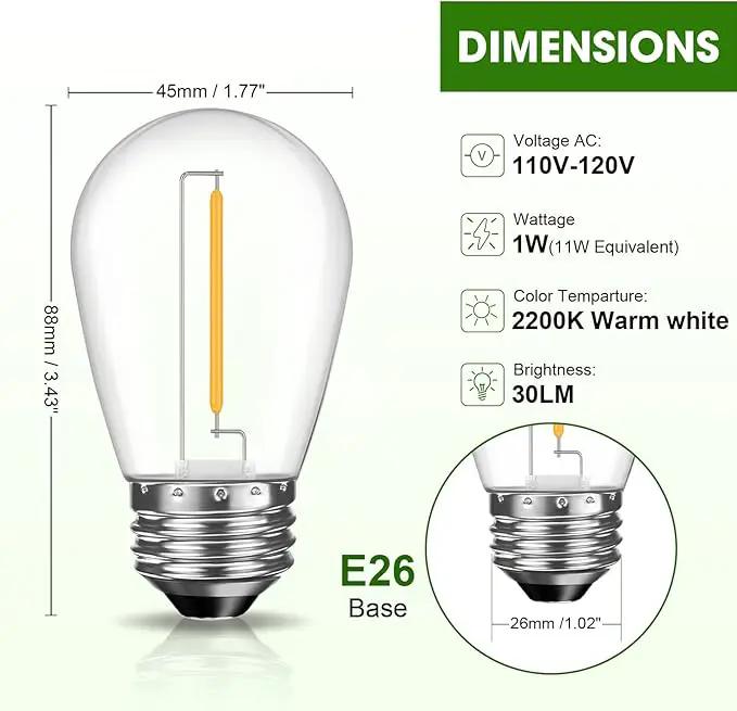 LED S14 Replacement Light Bulbs for Patio String Light, Shatterproof & Waterproof Hanging Light Bulbs for Outdoor String Lights, Dimmable, E26 Base, 24 Pack by GreenHaven Gardens