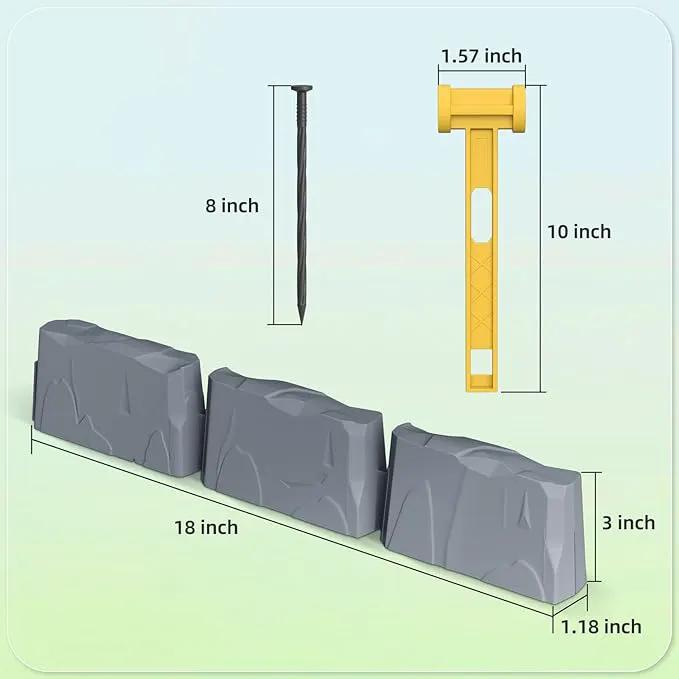 16Pcs Landscape Edging(24 Foot) with 48 Pieces 8-inch Spikes | 3 Inch Tall Faux Stone Edging for Landscaping | Faux Stone Edging Bricks for Flower Bed,Lawn,Yard,Weed Barrier(Dark Grey) by GreenHaven Gardens