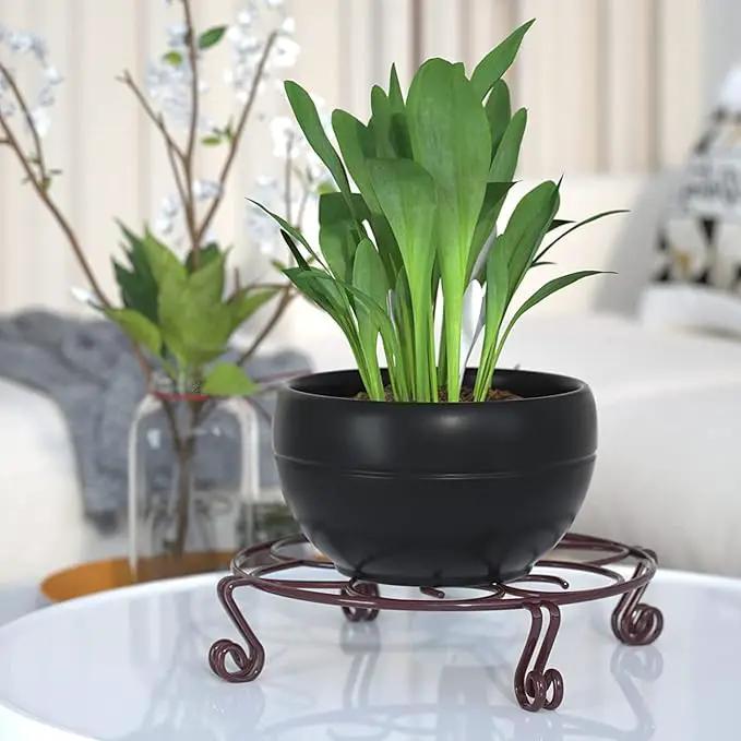 Yimobra 4 Pack Plant Stand for Flower Pot Heavy Duty Potted Holder Indoor Outdoor Metal Rustproof Iron Garden Container Round Supports Rack for Planter (4PC Brown 9.4 x 2 IN) by GreenHaven Gardens