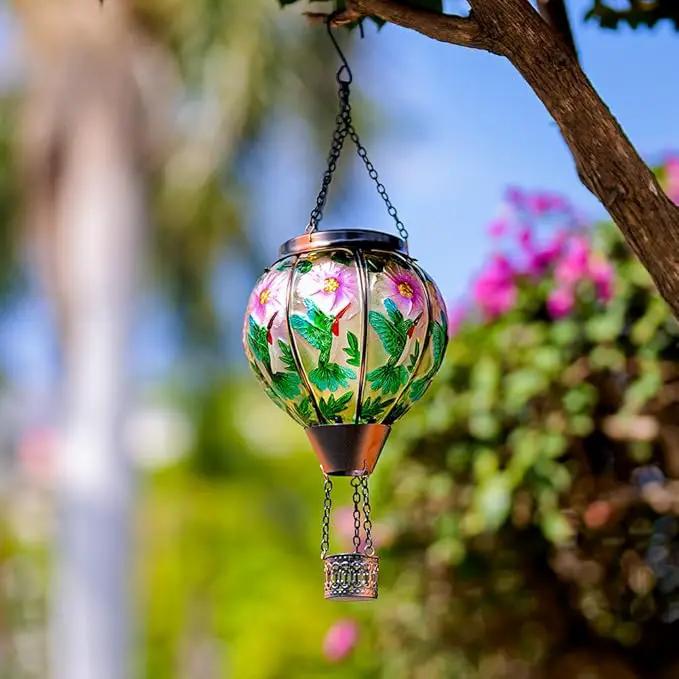 DREAMSOUL 2PCS Hummingbird Hot Air Balloon Solar Lantern, Hanging Glass Solar Lanterns Outdoor Waterproof for Garden Tree by GreenHaven Gardens
