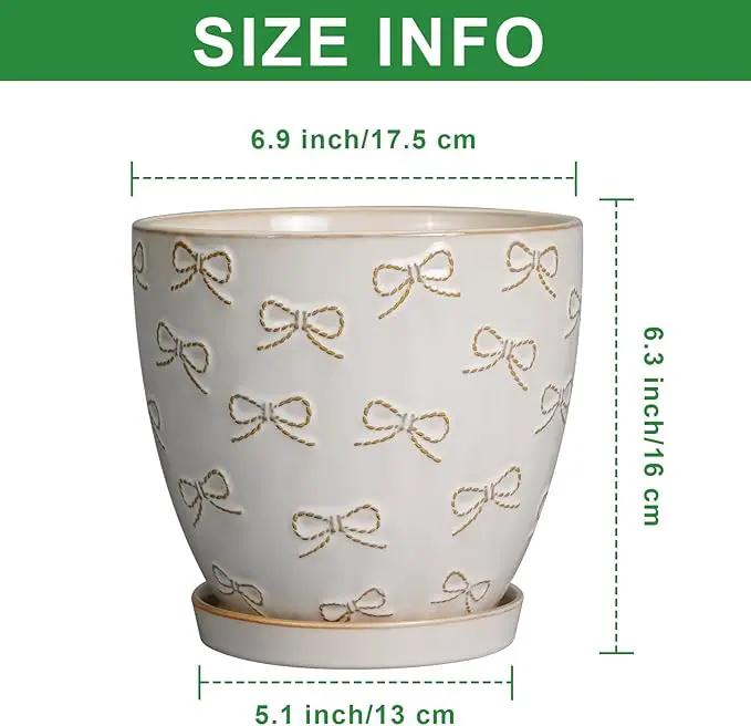 Ceramic Plant Pot 6.9 Inch - Ceramic Planter with Drainage Hole and Saucer Round Planter Flower Pot for Indoor Plants Outdoor Home Garden Office Decor White by GreenHaven Gardens