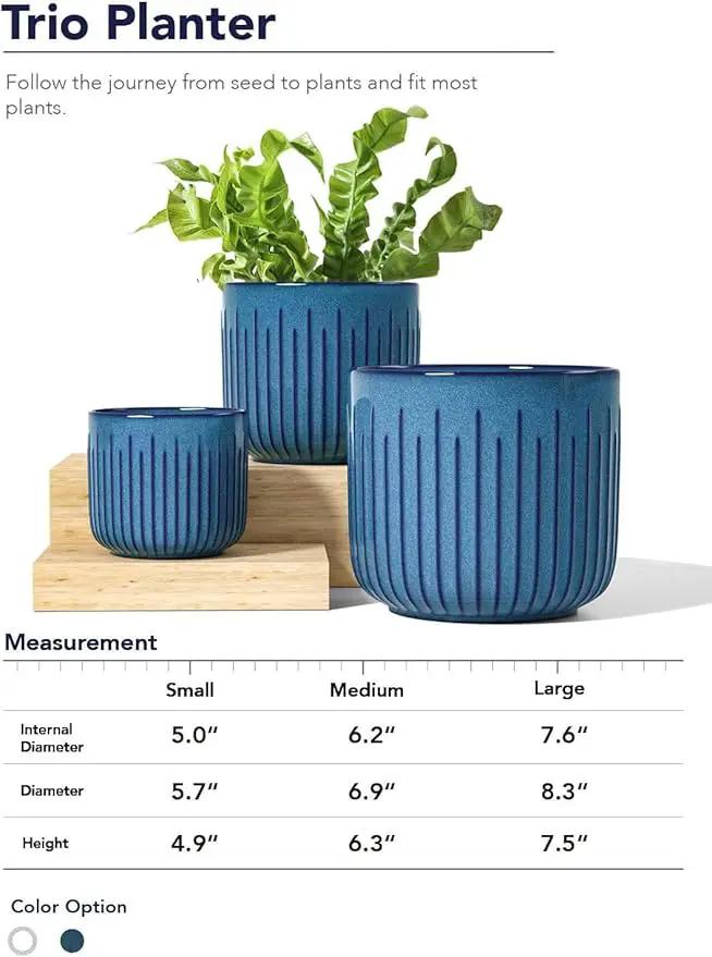 LE TAUCI Ceramic Pots for Plants, 8.3+6.9+5.7 inch Plant Pots Indoor, Flower Pots with Drainage Holes, Medium Cylinder Planters Pot for Indoor House Plants, Set of 3, Glaze Ocean Blue by GreenHaven Gardens