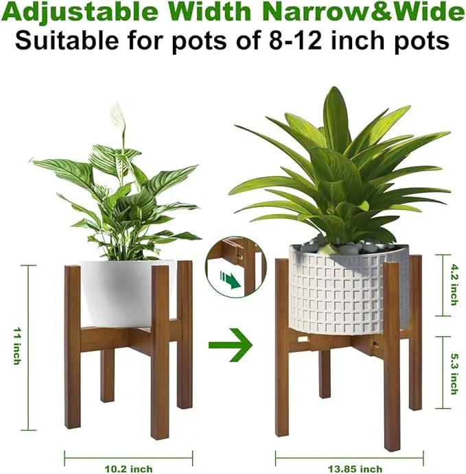 Adjustable Plant Stand Indoor,Bamboo Mid Century Modern Plants Stands, Stable Plant Holder,Fit 8 9 10 11 12 inch Pots (Pot & Plant Not Included) by GreenHaven Gardens