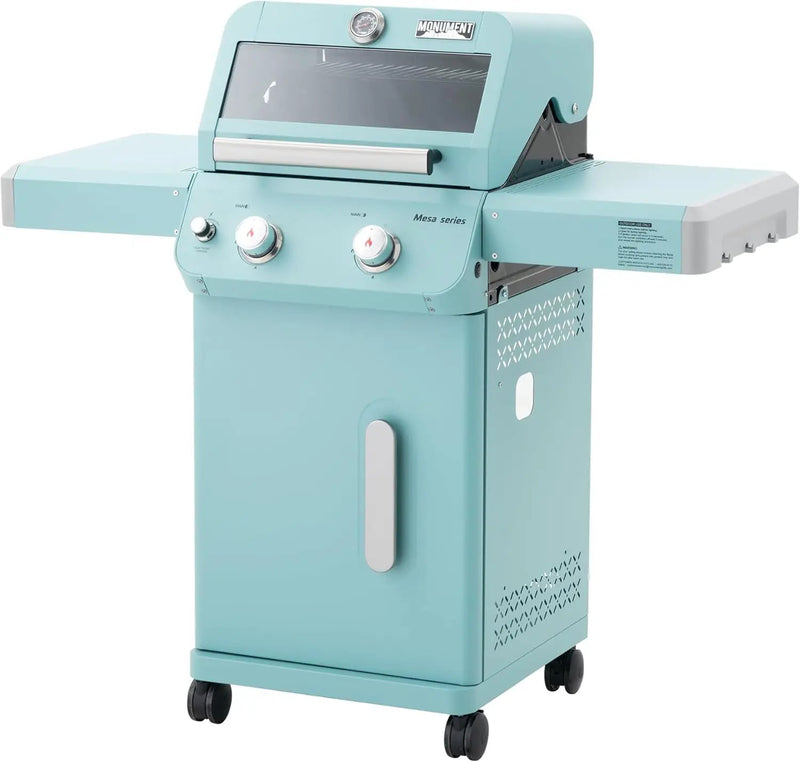 Monument Grills 2-Burner Stainless Steel Liquid Propane Gas Patio Garden Barbecue Grill with Clearview® Lid, Knob Control and Two Foldable Shelves Mesa200G, Green by GreenHaven Gardens
