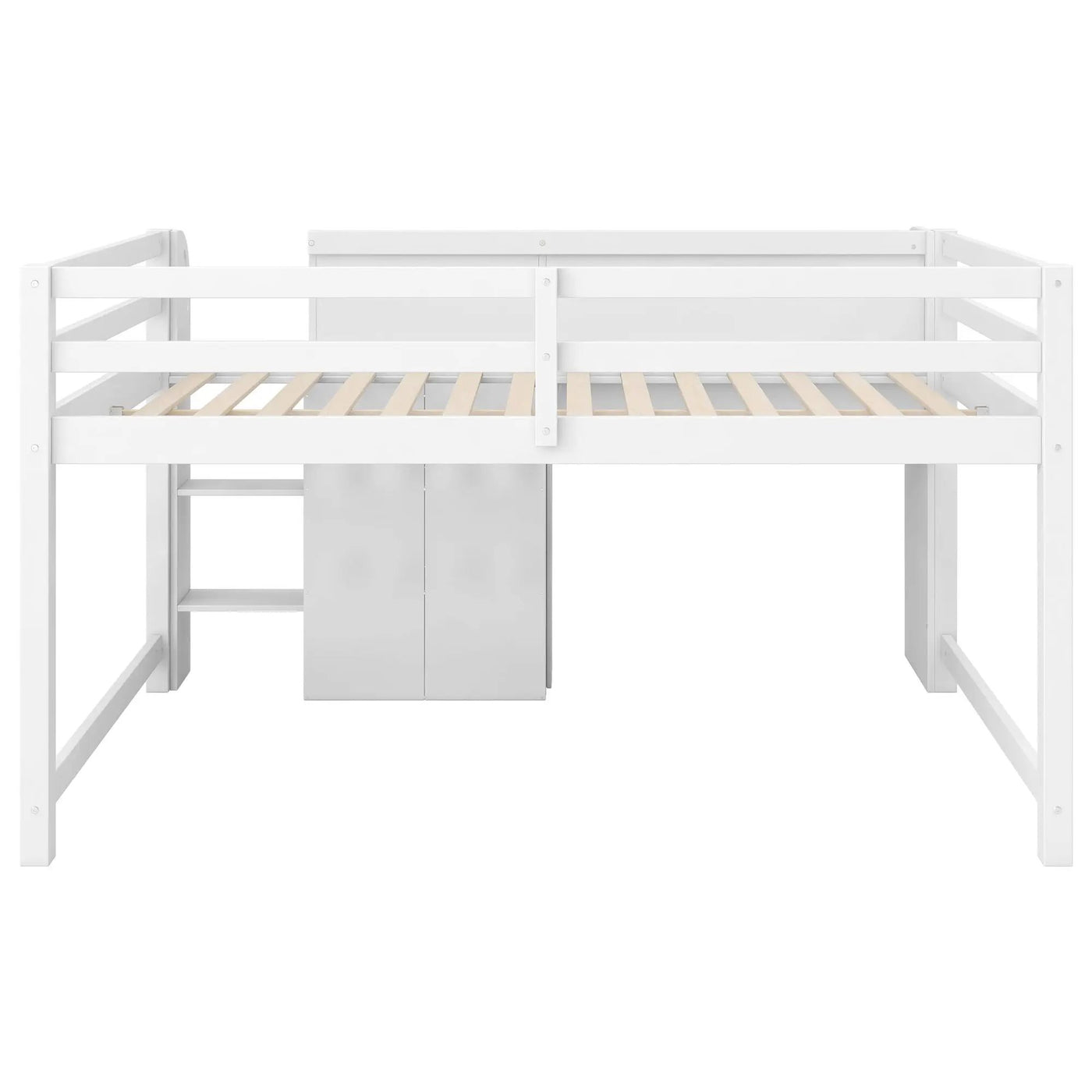 Low Loft Bed With Built In Desk, Storage Cabinets, Open Bookcase And Doodle board by HouseOfZazla