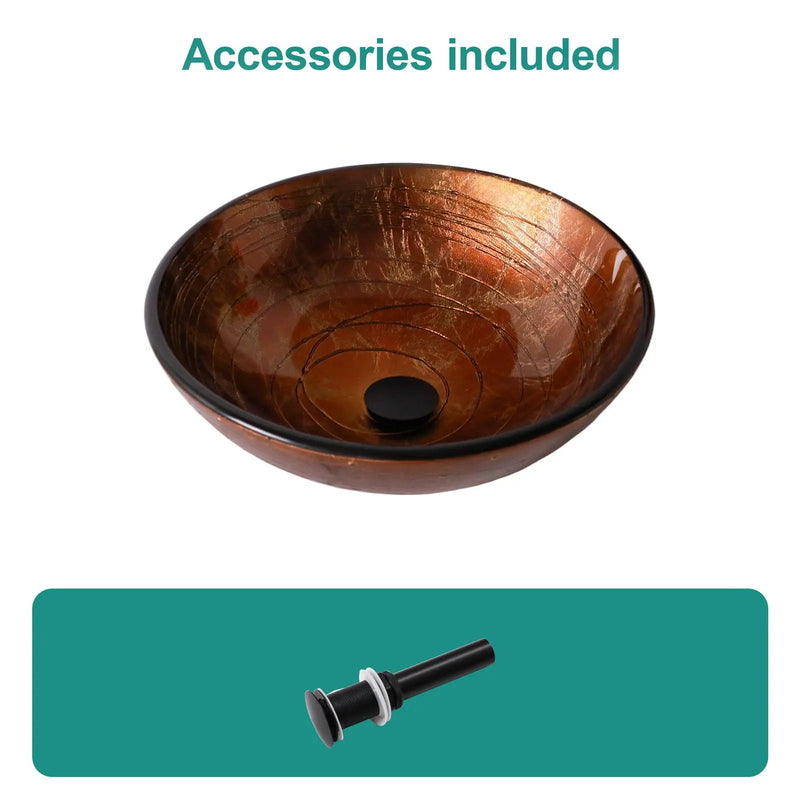 Vessel Bathroom Sink With Pop Up Drain, Round Bowl For Vanity Smooth - Brown by HouseOfZazla