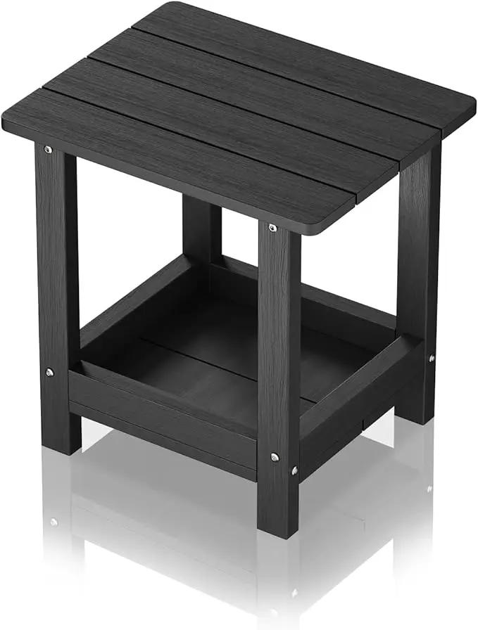 Adirondack Outdoor Side Table with 2 Layer Storage Small Adirondack Square Side Tables for Outside Weather Resistant Patio End Table for Pool, Backyard, Indoor Companion, Front Porch, Black by GreenHaven Gardens