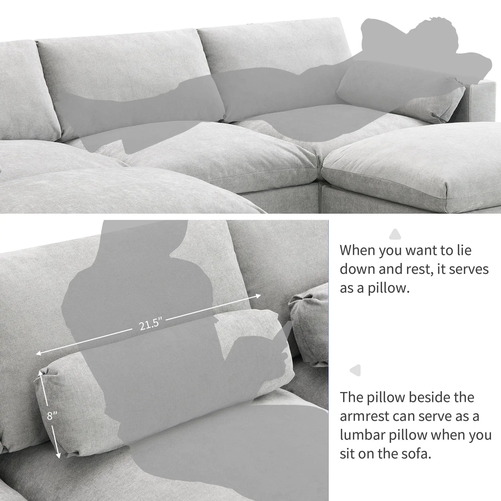Modular Sectional With Storage Pockets, 5 Seat U Shaped Couch Set With Pillows, Free Combination Modern Cloud Sofa With 2 Movable Ottoman by Unique Piece Furniture
