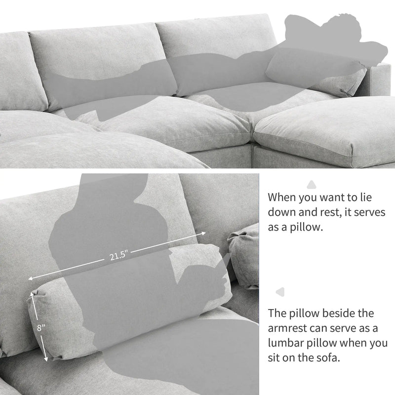 Modular Sectional With Storage Pockets, 5 Seat U Shaped Couch Set With Pillows, Free Combination Modern Cloud Sofa With 2 Movable Ottoman by HouseOfZazla