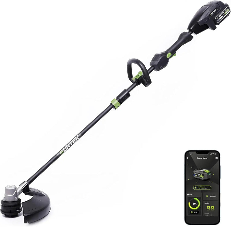 SUNTEK Electric String Trimmer Edger, 40V 15-Inch Brushless String Trimmer Cordless with 4.0Ah Battery and Fast Charger Included, 2-Speed Levels, Integrated Screen and APP Connection, Aluminum, Black by GreenHaven Gardens