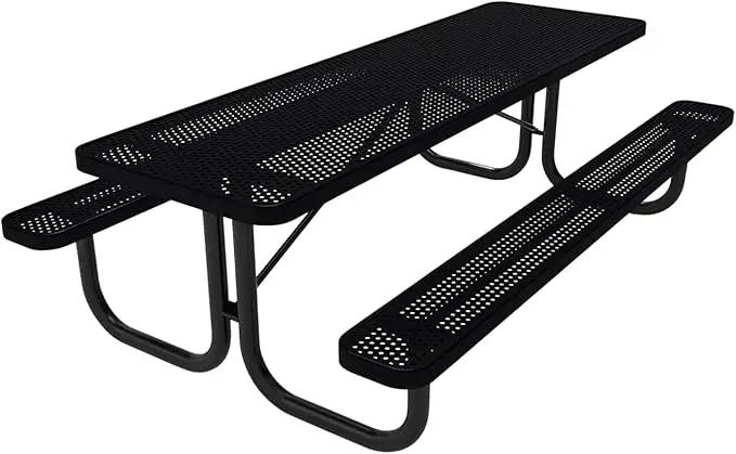 Coated Outdoor Furniture Heavy-Duty Portable Outdoor Picnic Table, Thermoplastic Coated Punched Steel Commercial-Grade Patio Dining Furniture Made in America (8ft Rectangular, Black) by GreenHaven Gardens