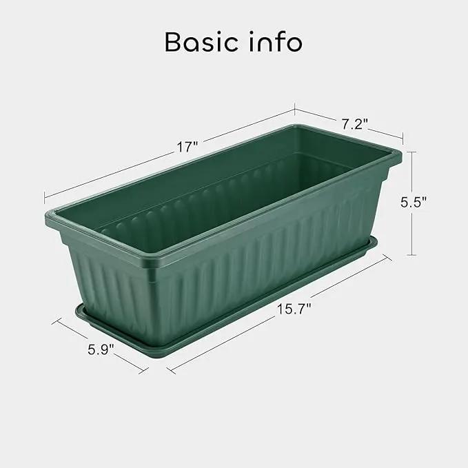 GROWNEER 3 Packs 17 Inches Green Flower Window Box Plastic Vegetable Planters Long Pots with 15 Pcs Plant Labels for Outdoor Indoor Windowsill Patio Garden Home Decor Porch by GreenHaven Gardens