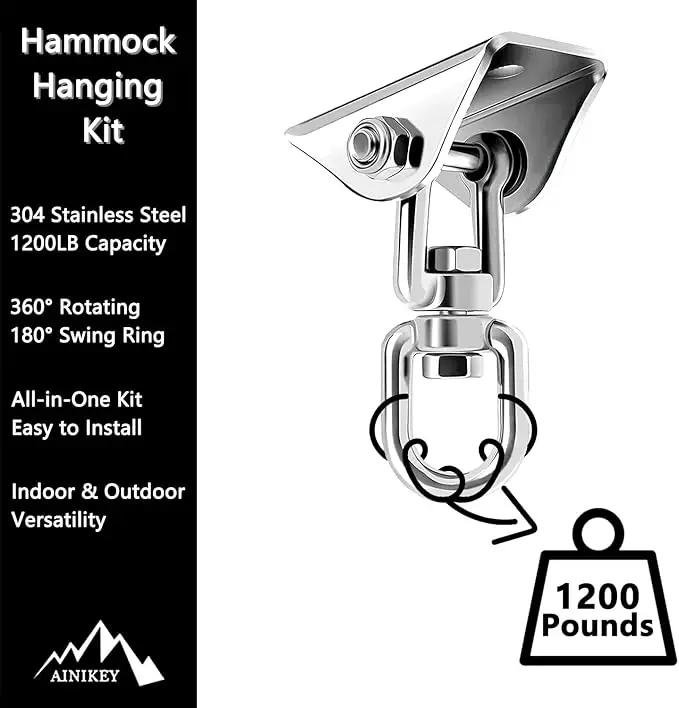 Heavy Duty Hammock Hanging Kit, 360° Rotating 1200 lb Swing Hangers for Hammock Chair Stand, Seat, Porch Swing, Yoga, Tree, Indoor Outdoor Hanging Hardware Sliver | Pack of 2 by GreenHaven Gardens