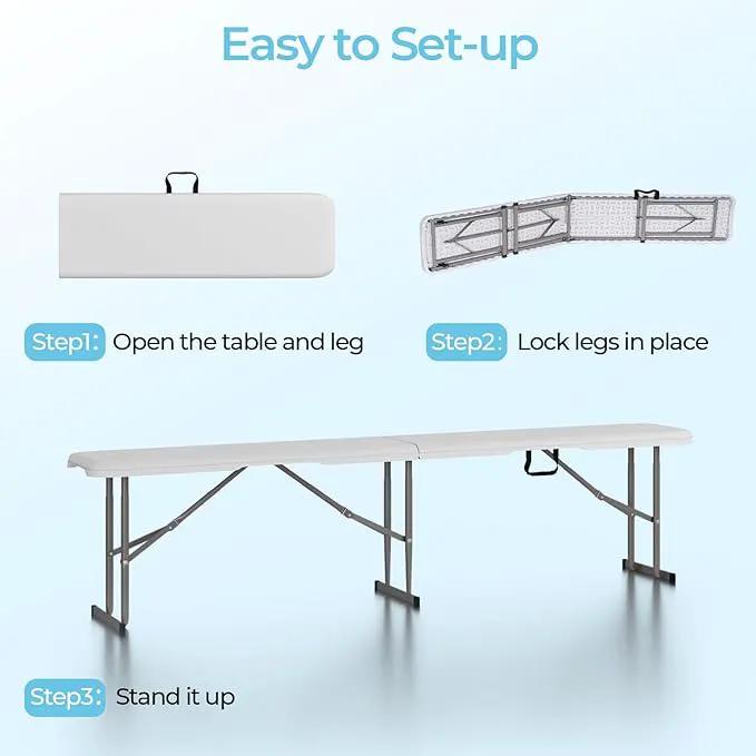 6ft HDPE Folding Bench, Foldable Seat with Sturdy Frame and Security Lock for Indoor and Outdoor, Multipurpose Entertaining Activities, Portable and Easy to Store, 2 Pack, White by GreenHaven Gardens