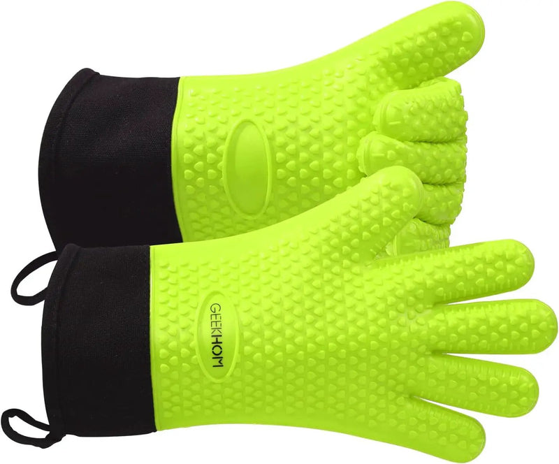 GEEKHOM BBQ Gloves Heat Resistant Oven Mitts - Silicone Grilling Gloves with 13.7" Arm Protection - Waterproof Pot Holder Non-Slip for Men & Women, Kitchen Outdoor Cooking, Baking, Camping, Green by GreenHaven Gardens