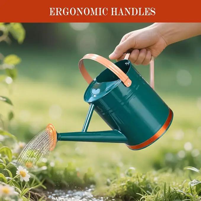 Metal Watering Can, One Gallon Watering Cans Stainless Steel for Outdoor Indoor Garden Plants Watering (One Gallon Green Decorative Strip) by GreenHaven Gardens
