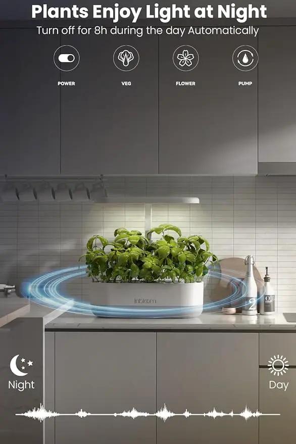 inBloom 12 Pods Hydroponics Growing System Indoor Garden with LED Grow Light and Pod Kit, Plants Germination Kit with 4.2L Water Pump Accelerate, Height Adjustable, Gardening Gifts for Women, White by GreenHaven Gardens