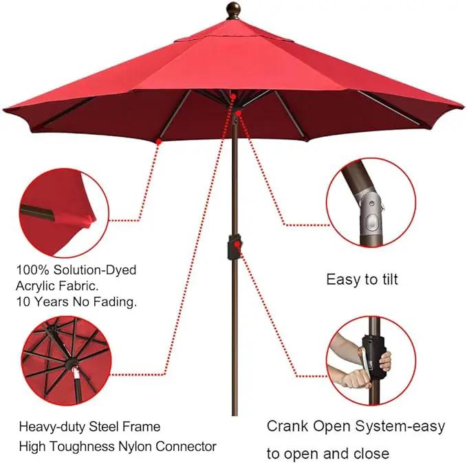 EliteShade USA 10-Year-Non-Fading 9Ft Market Umbrella Patio Umbrella Outdoor Table Umbrella with Ventilation,Logo Red by GreenHaven Gardens