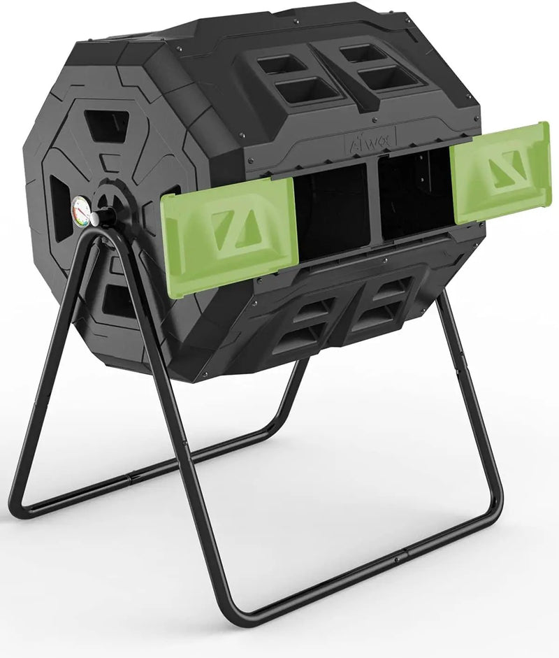 2021 Upgraded Tumbling Composter with Compost Thermometer - Dual Chamber Garden Compost Bin(43 Gal, Green) by GreenHaven Gardens