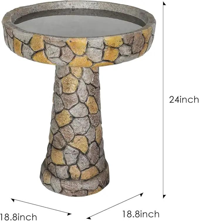 SKYFIRE Stone Like Outdoor Bird Bath - Concrete Freestanding Patio Birdbath with Pedestal for Garden, Patio, Yard, Lawn - 18.8”L X 18.8”W X 24”H Rustic Faux Stone Pedestal Outdoor Garden Birdbaths by GreenHaven Gardens