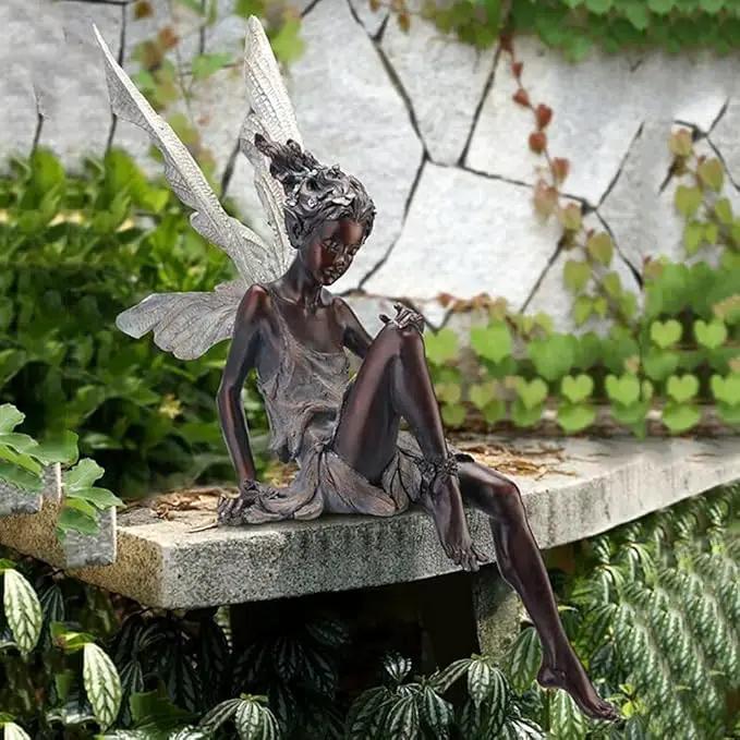 Angel Figurine Outdoor Statue, 9'' Brown Resin Angel Craft for Home, Table, Lawn, Yard, Porch, Patio, Christmas, Housewarming Gifts by GreenHaven Gardens